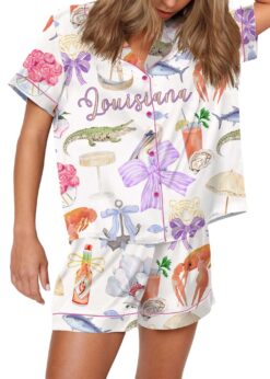 Louisiana Preppy Girl Satin Pajama Set For Women