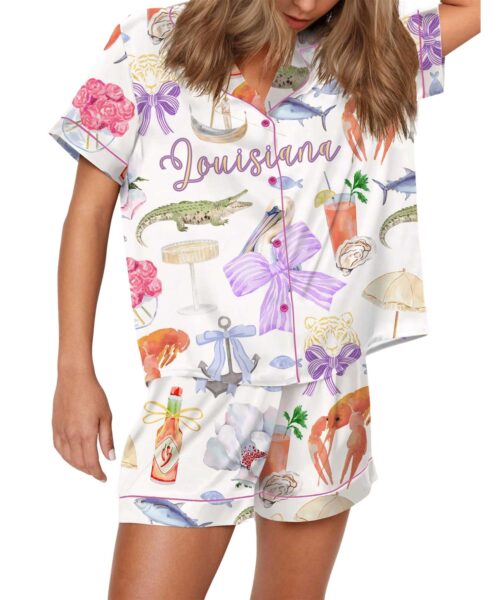 Louisiana Preppy Girl Satin Pajama Set For Women