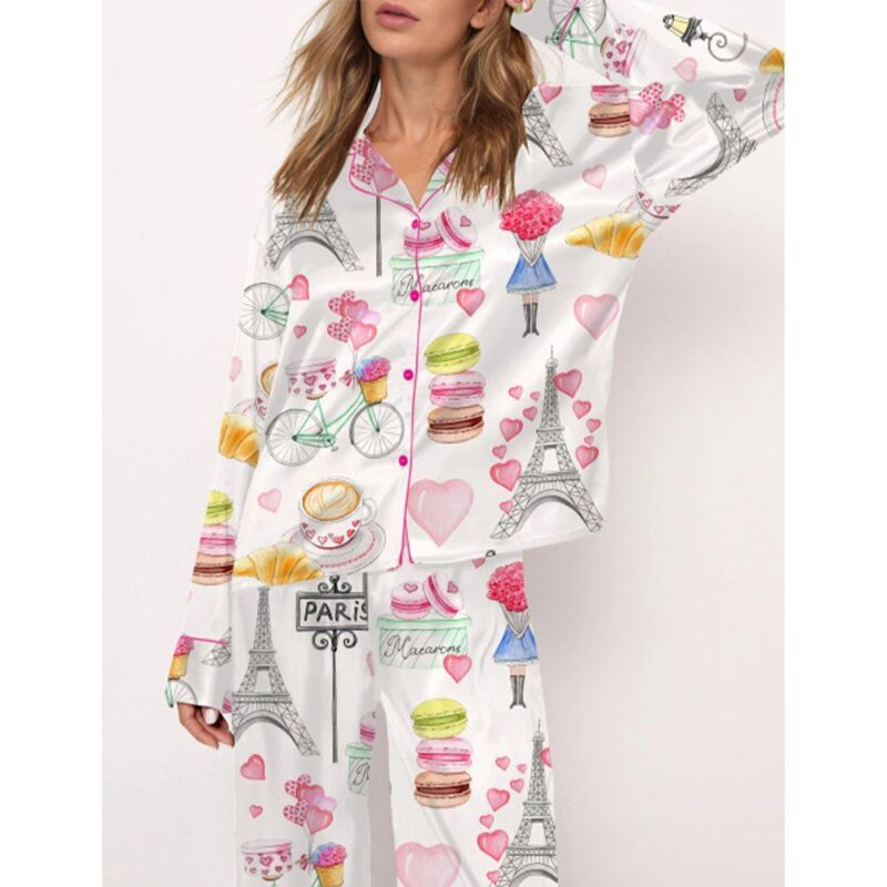 Love In Paris Satin Pajama Set For Women - Image 2