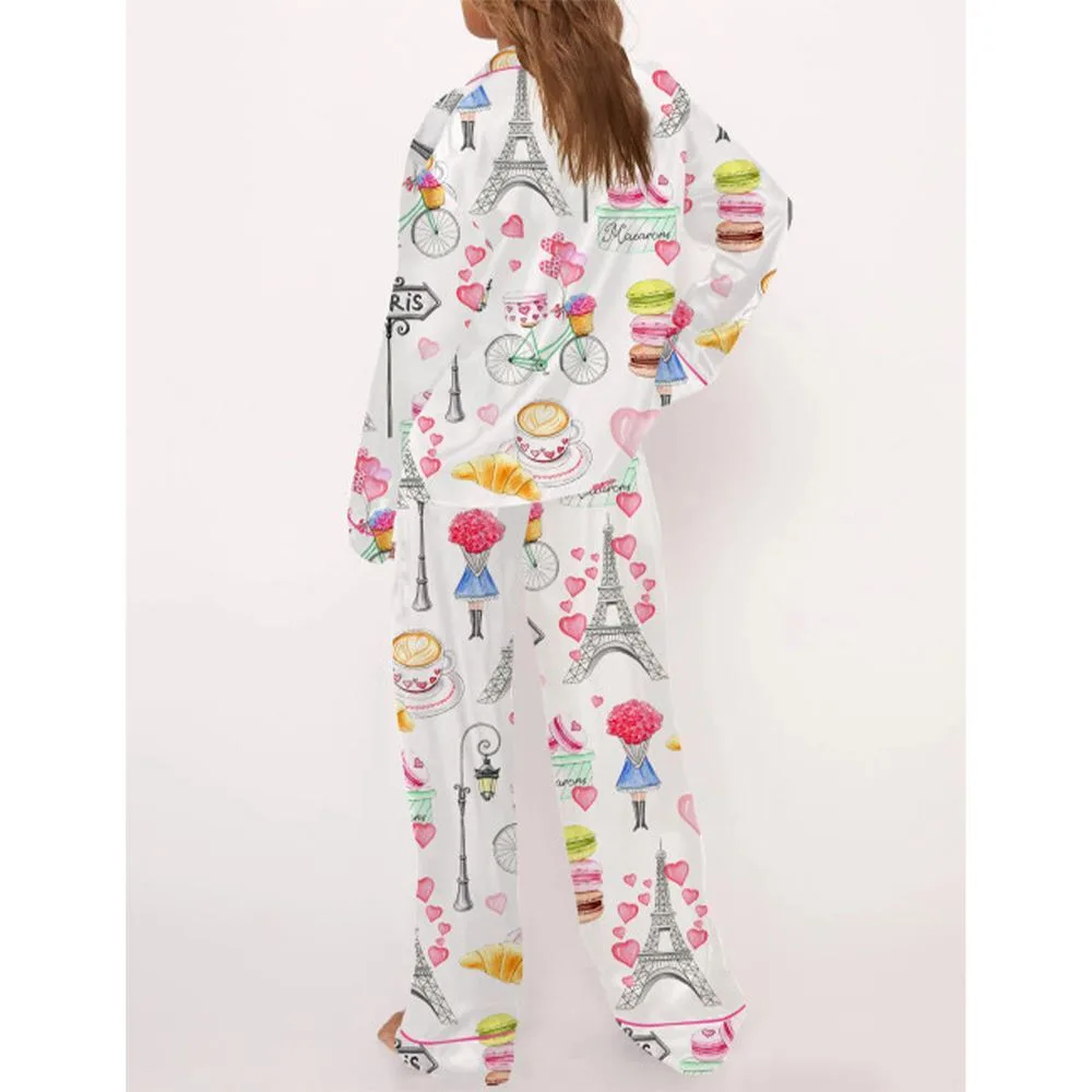 Love In Paris Satin Pajama Set For Women - Image 3