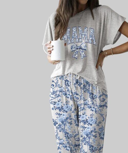Mama Floral Casual Pajama Set For Women