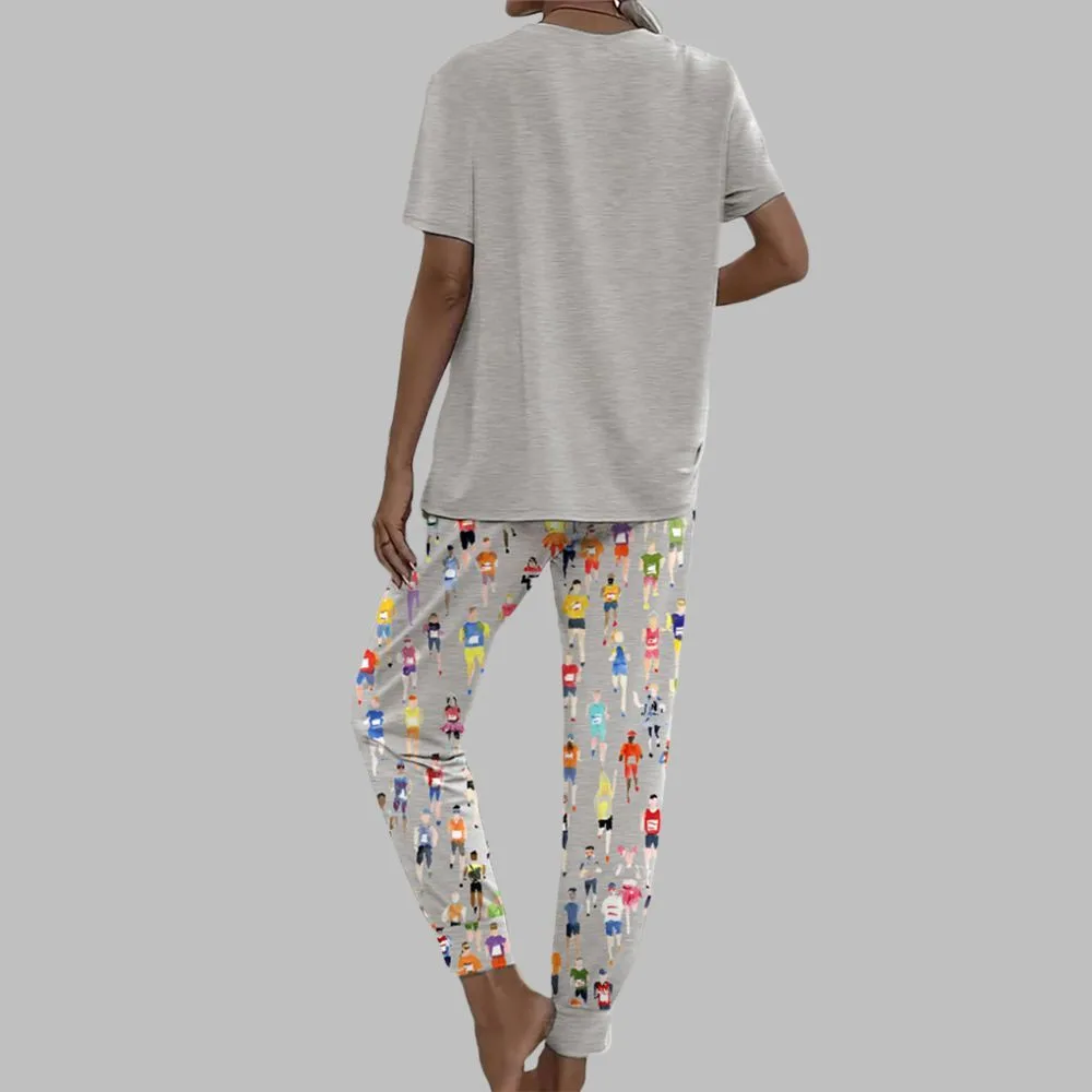 Marathon Runner Watercolor Casual Pajama Set For Women - Image 3