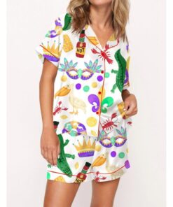Mardi Gras Alligator Pelican King Cake Pajama Set For Women