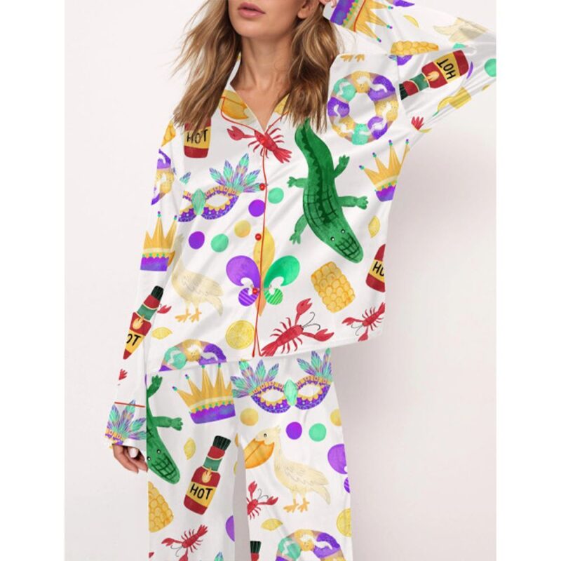 Mardi Gras Alligator Pelican King Cake Pajama Set For Women - Image 2
