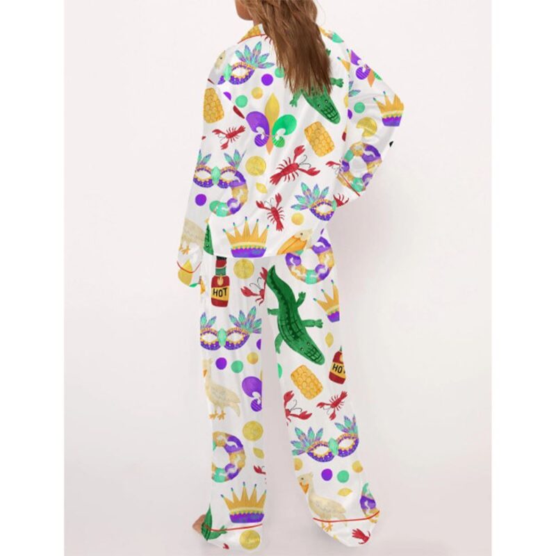 Mardi Gras Alligator Pelican King Cake Pajama Set For Women - Image 3