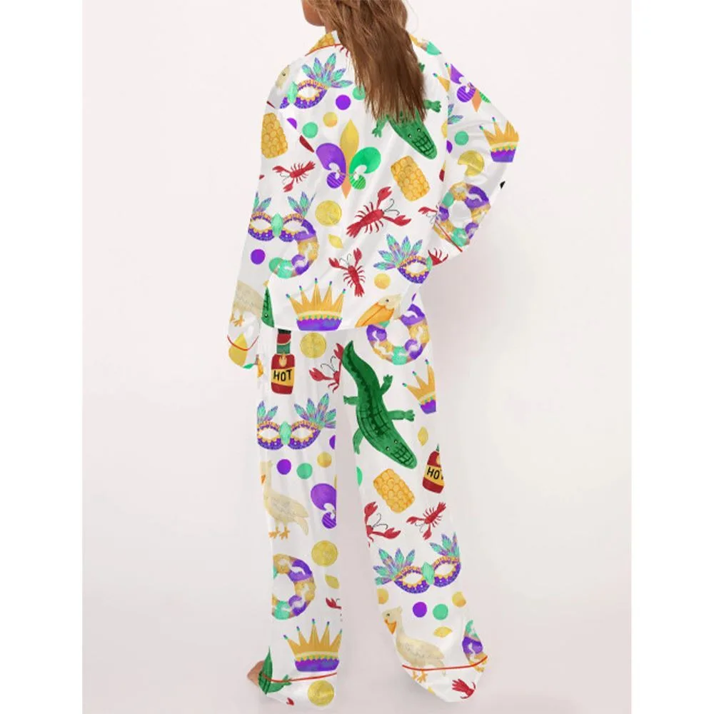 Mardi Gras Alligator Pelican King Cake Pajama Set For Women - Image 3