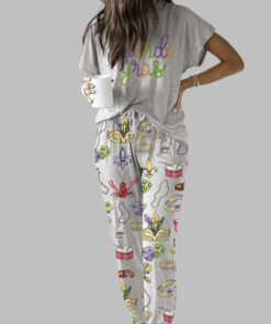 Mardi Gras Beads King Cake Casual Pajama Set For Women
