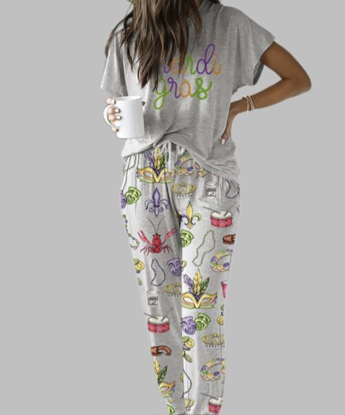 Mardi Gras Beads King Cake Casual Pajama Set For Women