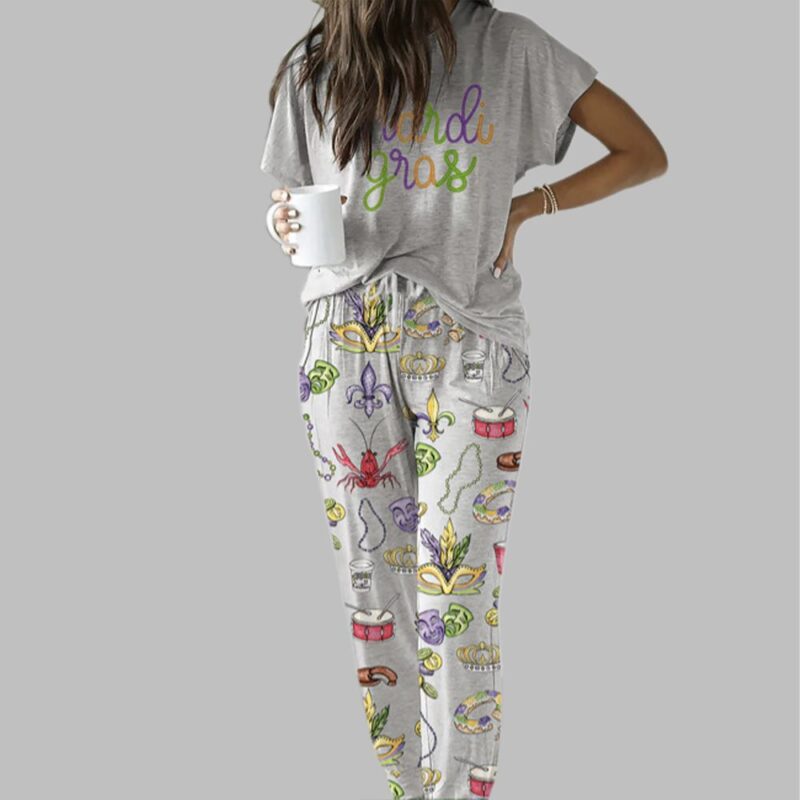 Mardi Gras Beads King Cake Casual Pajama Set For Women