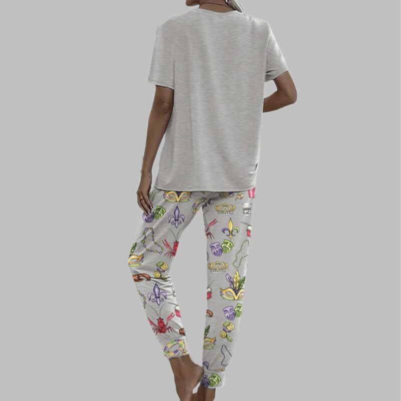 Mardi Gras Beads King Cake Casual Pajama Set For Women - Image 2