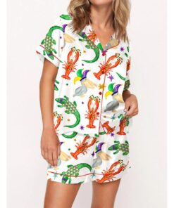Mardi Gras Cajun Animal Trio Satin Pajama Set For Women
