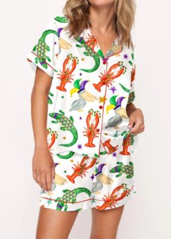 Mardi Gras Cajun Animal Trio Satin Pajama Set For Women