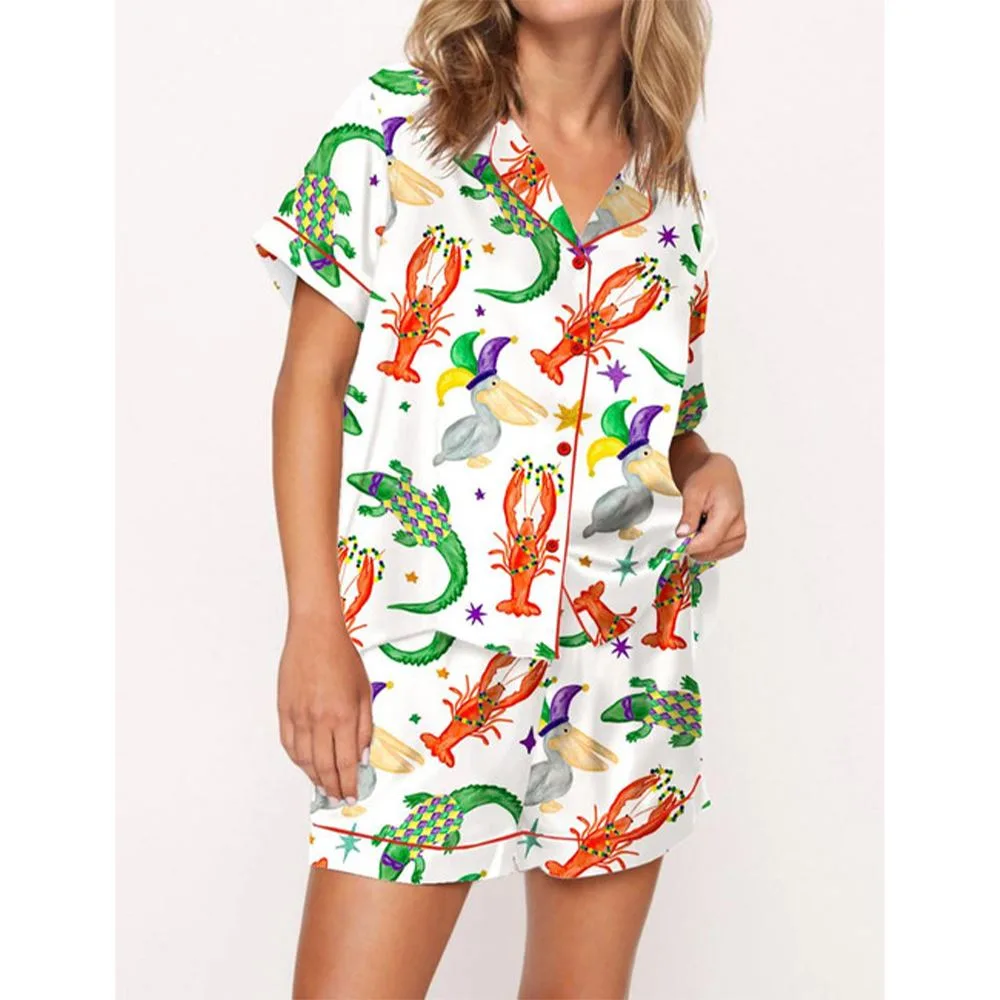 Mardi Gras Cajun Animal Trio Satin Pajama Set For Women