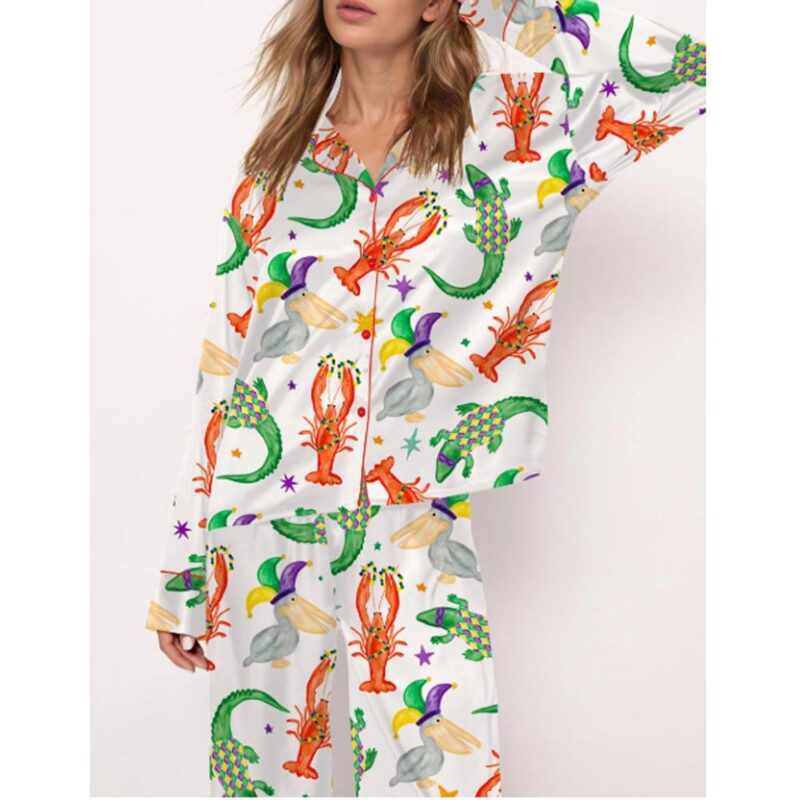 Mardi Gras Cajun Animal Trio Satin Pajama Set For Women - Image 2