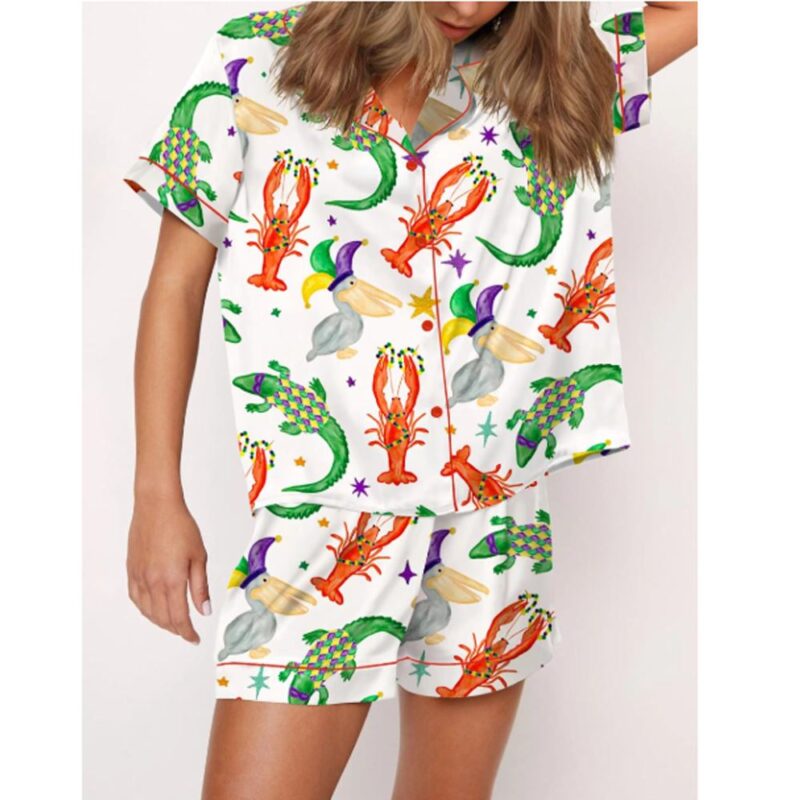 Mardi Gras Cajun Animal Trio Satin Pajama Set For Women - Image 3