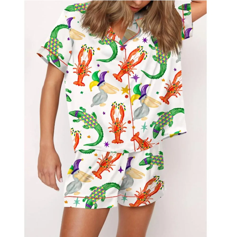 Mardi Gras Cajun Animal Trio Satin Pajama Set For Women - Image 3