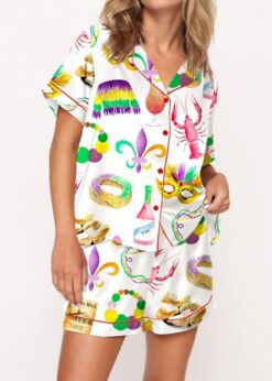 Mardi Gras New Orleans Satin Pajama Set For Women