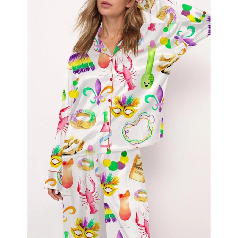 Mardi Gras New Orleans Satin Pajama Set For Women - Image 2