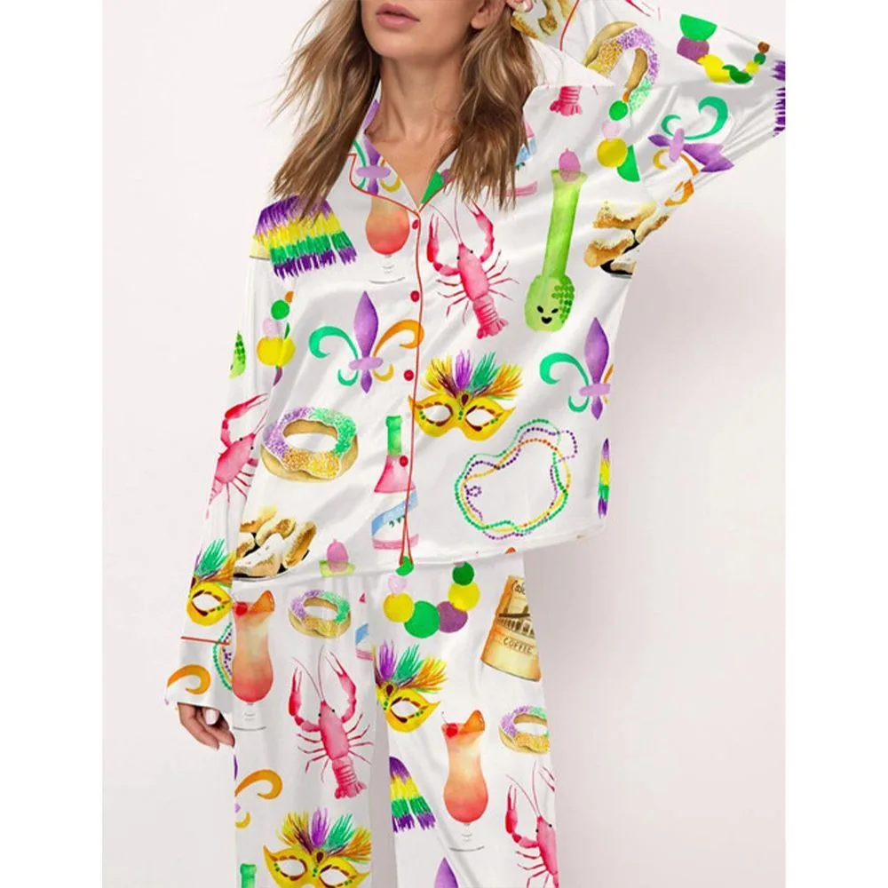 Mardi Gras New Orleans Satin Pajama Set For Women - Image 2