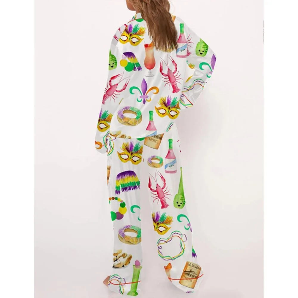 Mardi Gras New Orleans Satin Pajama Set For Women - Image 3