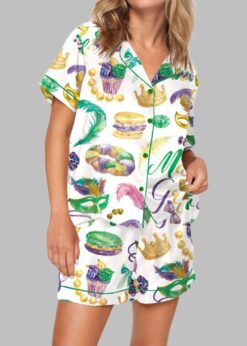 Mardi Gras Watercolor Pajama Set For Women
