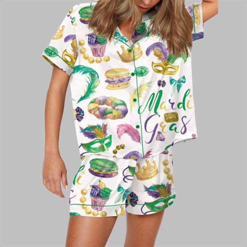 Mardi Gras Watercolor Pajama Set For Women - Image 2