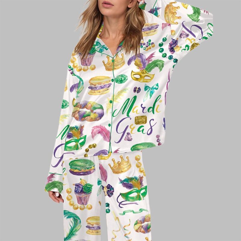 Mardi Gras Watercolor Pajama Set For Women - Image 3