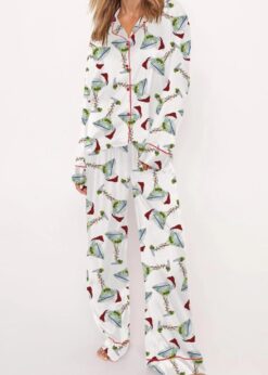 Martini Christmas Satin Pajama Set For Women