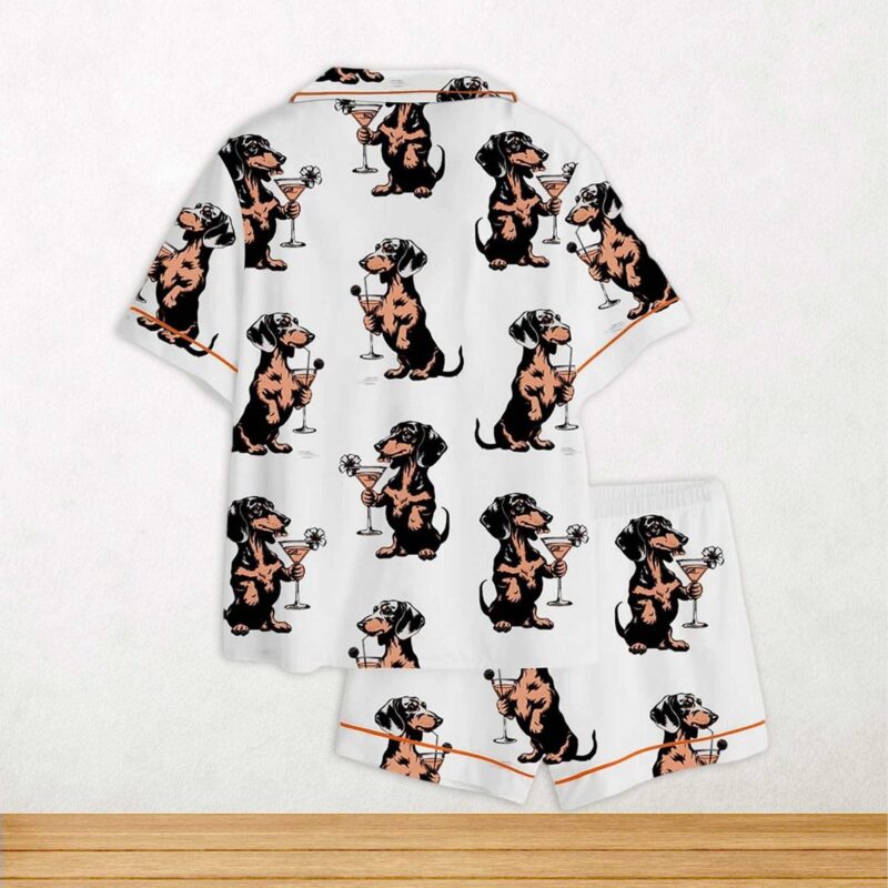 Martini Cocktail Lover Dachshund Cocktail Weenies Short Sleeve Satin Pajama Set For Women - Image 2