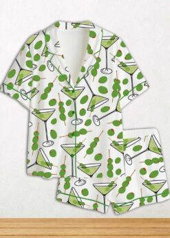 Martini Short Sleeve Satin Pajama Set For Women