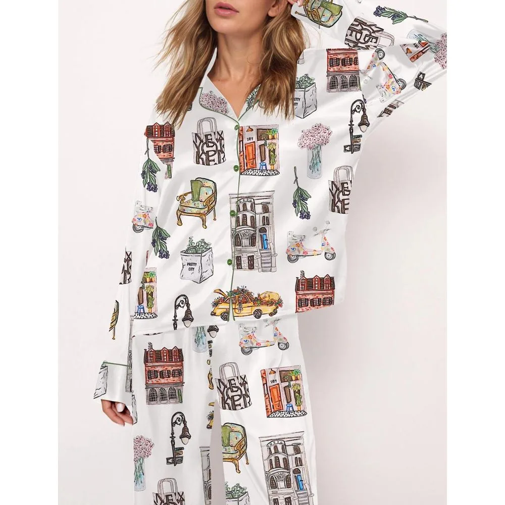 Meet Me In New York Satin Pajama Set For Women - Image 2