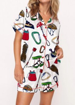 Merry Climbmas And Happy New Gear Satin Pajama Set For Women