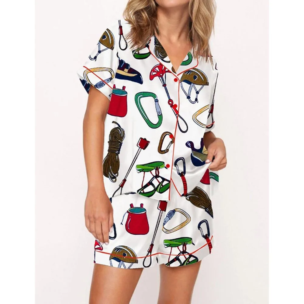 Merry Climbmas And Happy New Gear Satin Pajama Set For Women