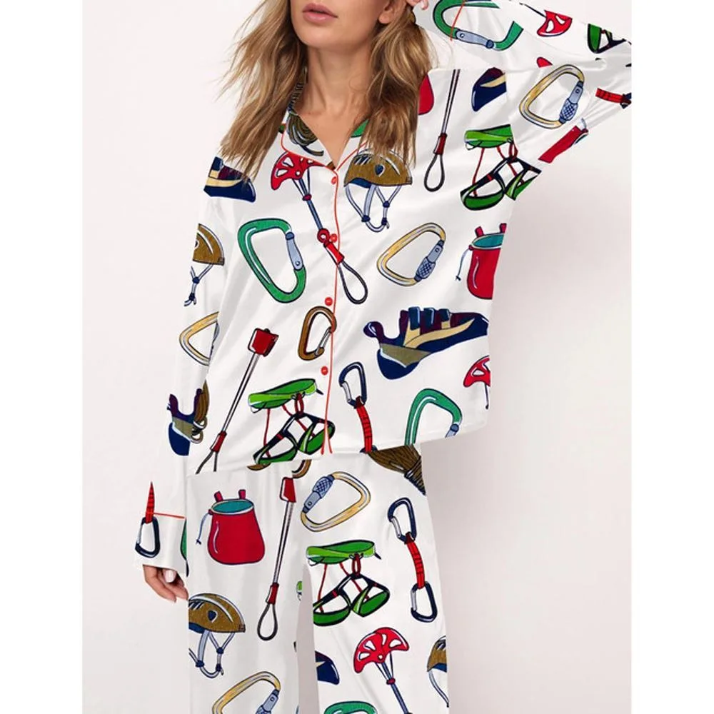 Merry Climbmas And Happy New Gear Satin Pajama Set For Women - Image 2