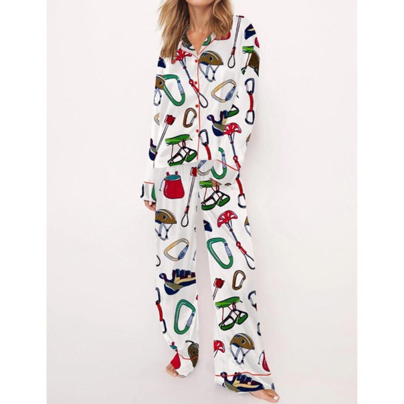 Merry Climbmas And Happy New Gear Satin Pajama Set For Women - Image 3
