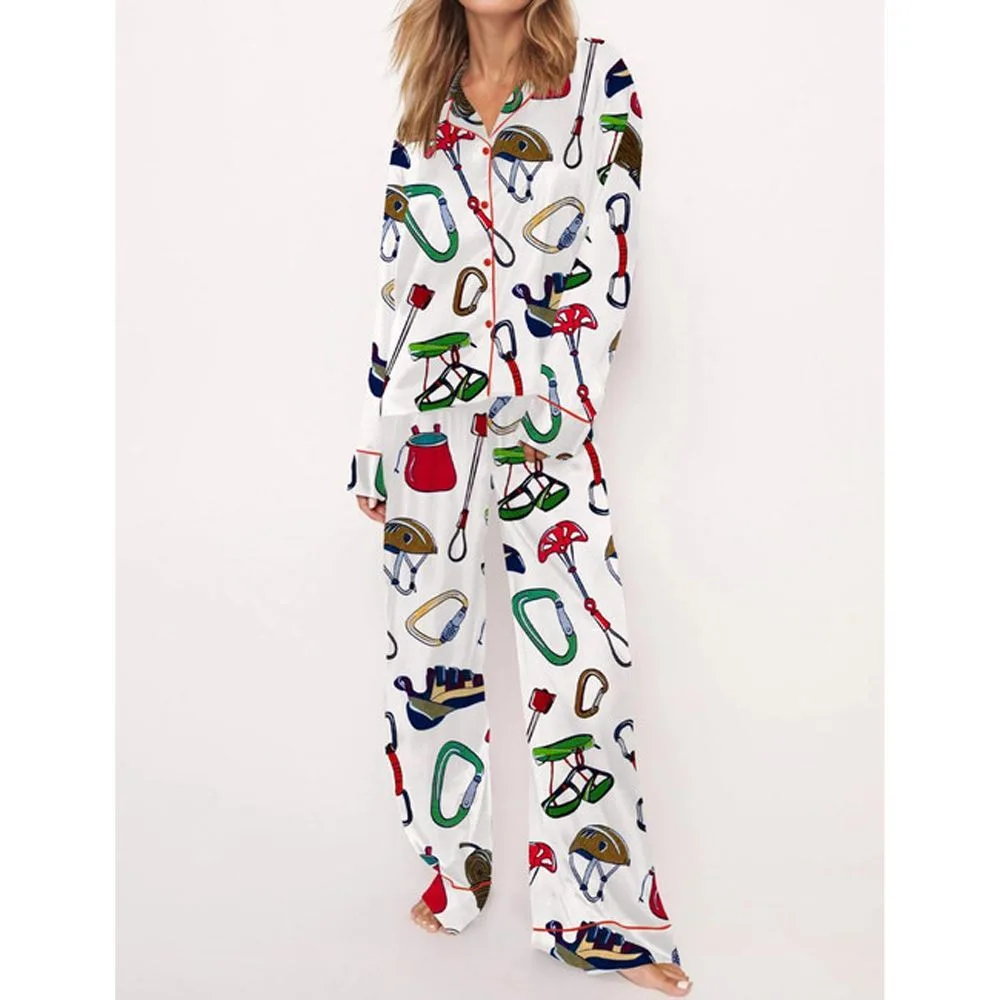 Merry Climbmas And Happy New Gear Satin Pajama Set For Women - Image 3