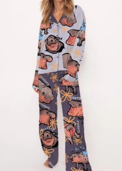 Moo Deng Baby Satin Pajama Set For Women