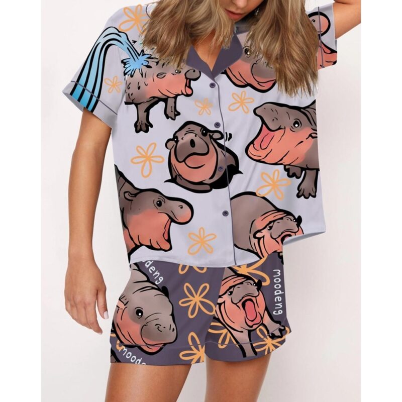 Moo Deng Baby Satin Pajama Set For Women - Image 2