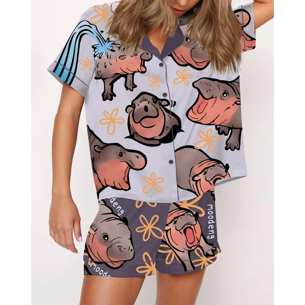 Moo Deng Baby Satin Pajama Set For Women - Image 2