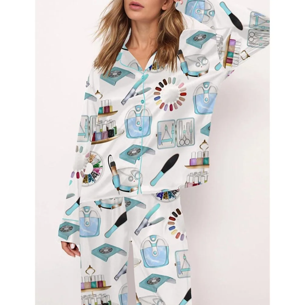 Nail Tech Satin Pajama Set For Women - Image 3