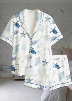 Nautical Turtle Conch Bow Satin Pajama Set