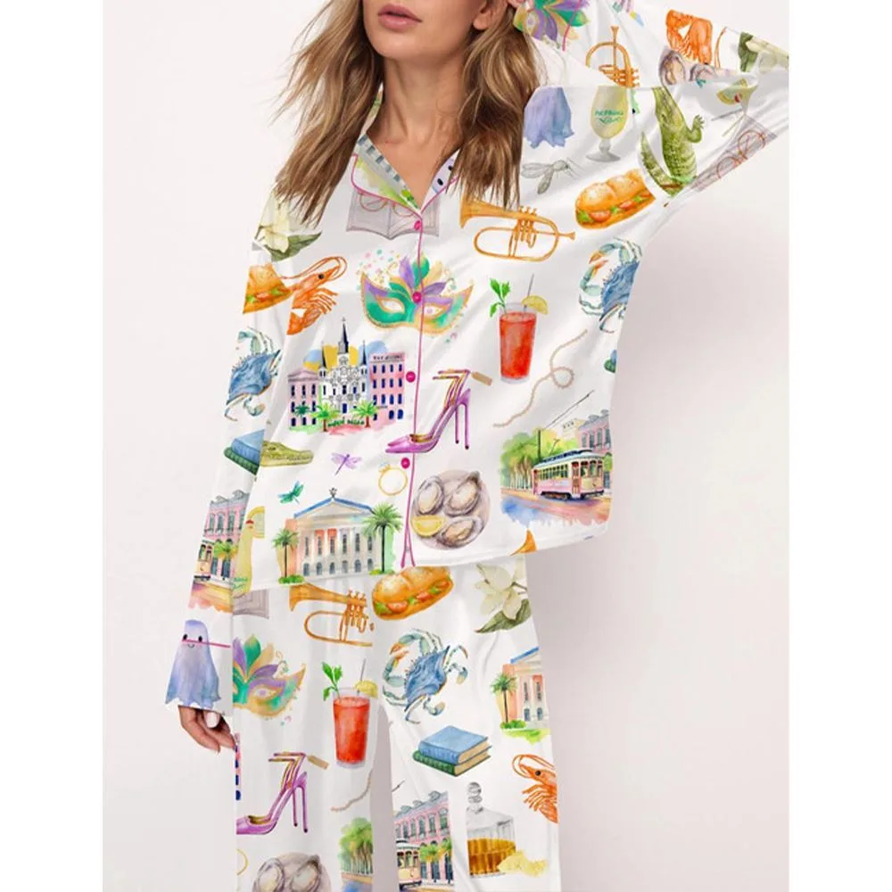 New Orleans Louisiana Satin Pajama Set For Women - Image 3