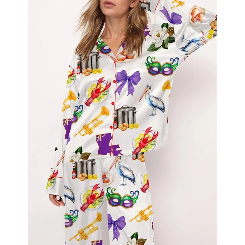 New Orleans Mardi Gras Satin Pajama Set For Women - Image 4