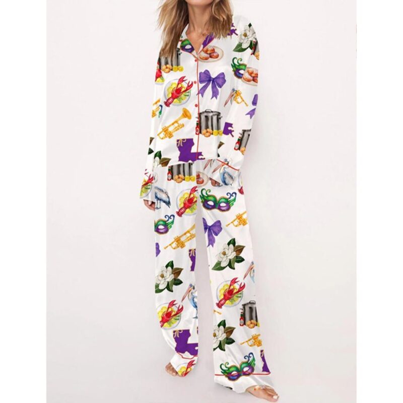 New Orleans Mardi Gras Satin Pajama Set For Women - Image 3