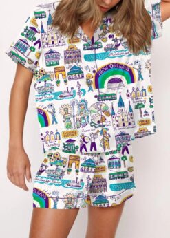 New Orleans Mardi Gras Travel Satin Pajama Set For Women