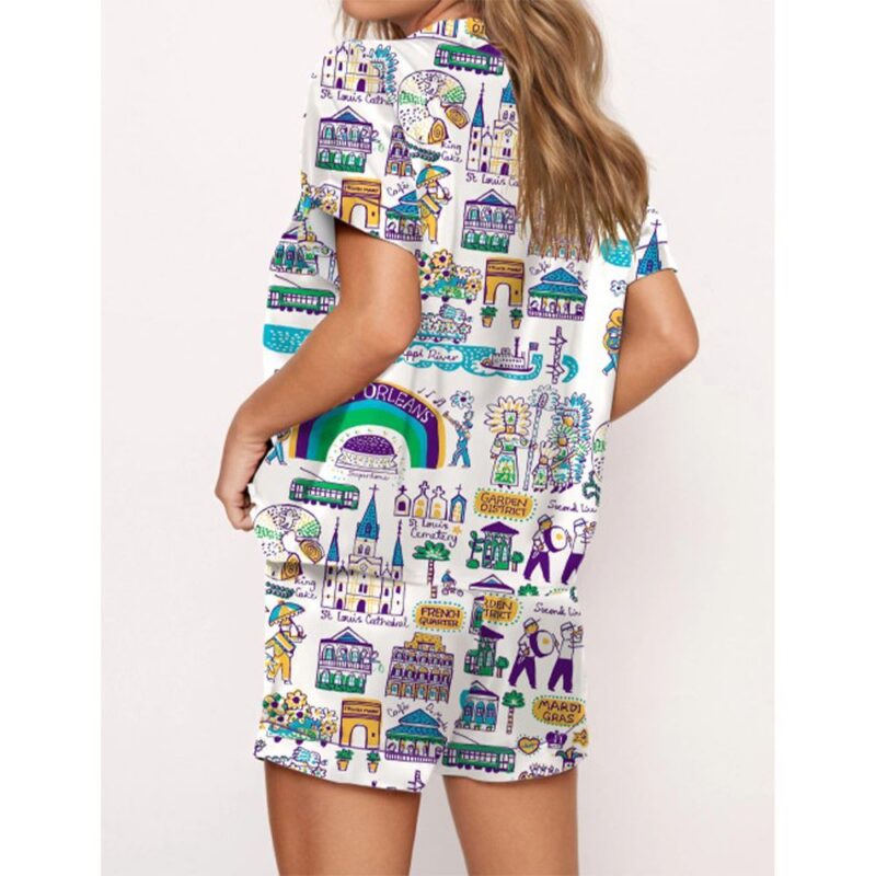 New Orleans Mardi Gras Travel Satin Pajama Set For Women - Image 2