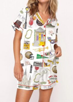 New Orleans Travel Satin Pajama Set For Women