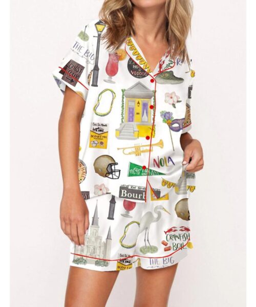 New Orleans Travel Satin Pajama Set For Women