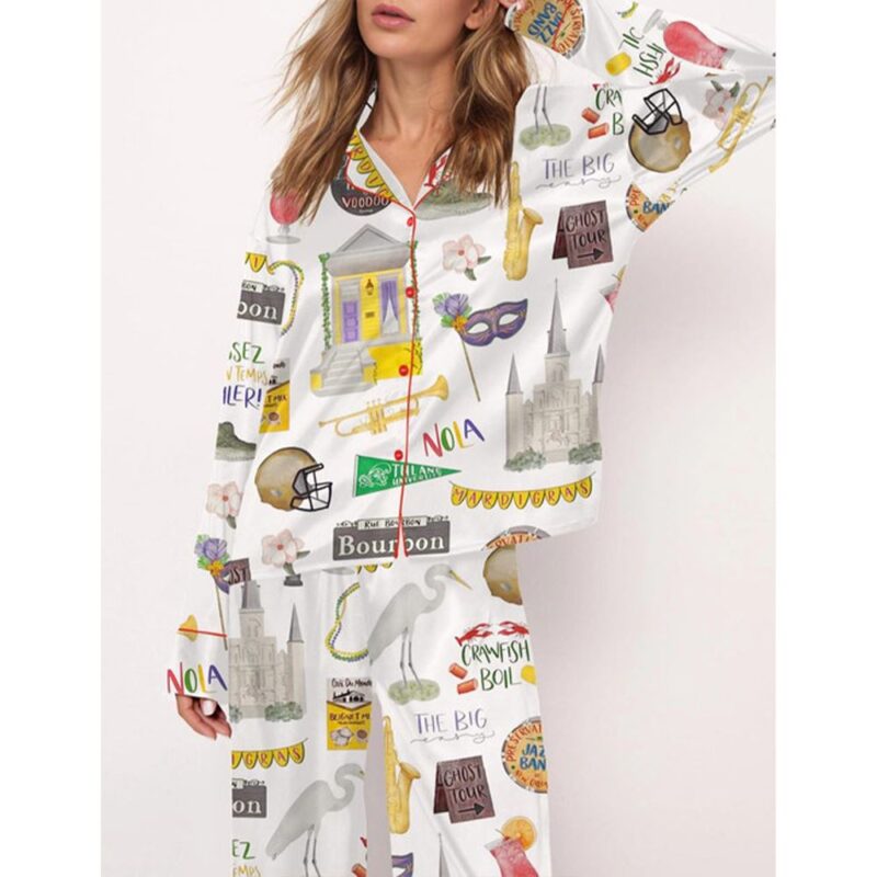 New Orleans Travel Satin Pajama Set For Women - Image 3
