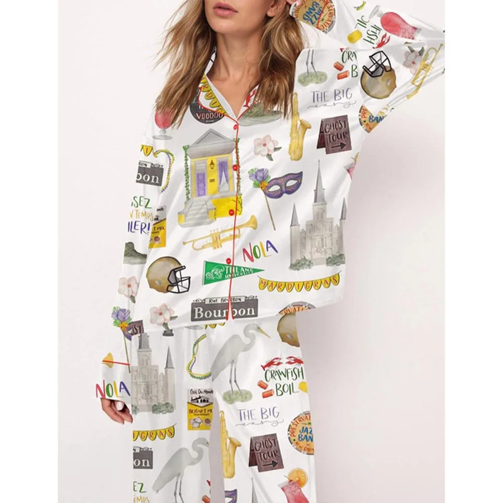 New Orleans Travel Satin Pajama Set For Women - Image 3